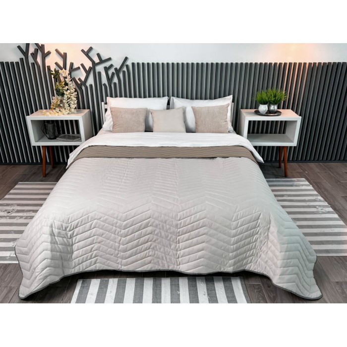 Покривало ArCloud 180*210 стьобане двостороннє в сумці (ZigZag - Rainy Day+Taupe Grey)