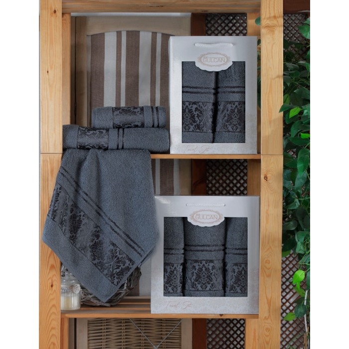 Набір Gulcan Cotton 2' 50х90/70х140 (Damask Ornament-2ка-Dark-grey)