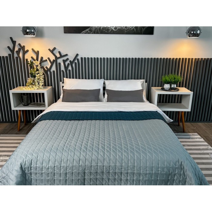 Покривало ArCloud 140*210 стьобане двостороннє в сумці (Romb - Grey+Indian Teal)