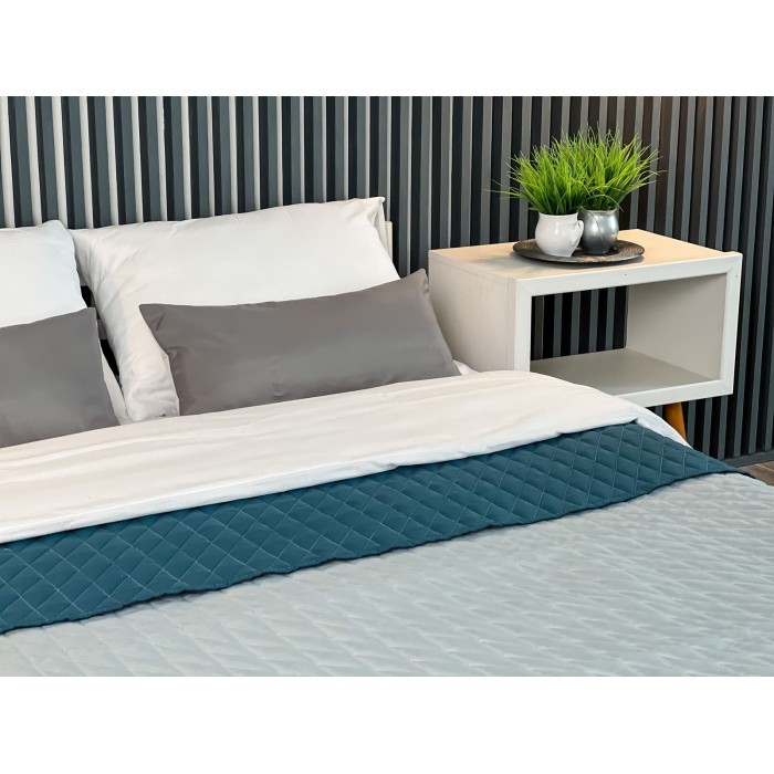 Покривало ArCloud 140*210 стьобане двостороннє в сумці (Romb - Grey+Indian Teal)