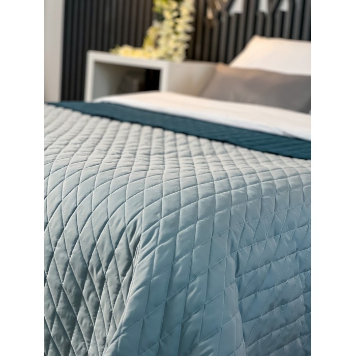 Покривало ArCloud 140*210 стьобане двостороннє в сумці (Romb - Grey+Indian Teal)
