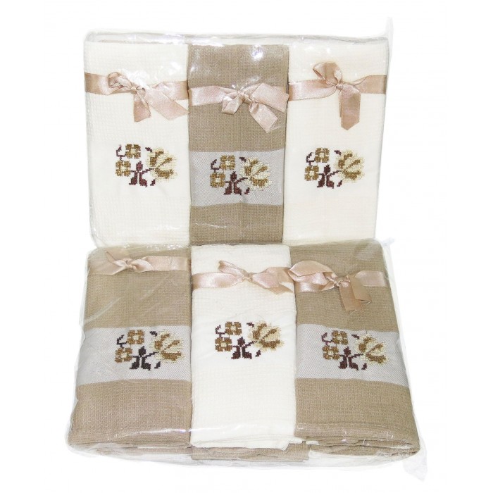 Рушники кухня Nilteks уп.12шт вишивка на сатині (Beige-White)