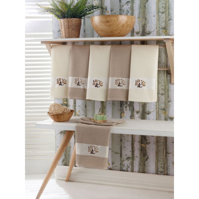 Рушники кухня Nilteks уп.12шт вишивка на сатині (Beige-White)