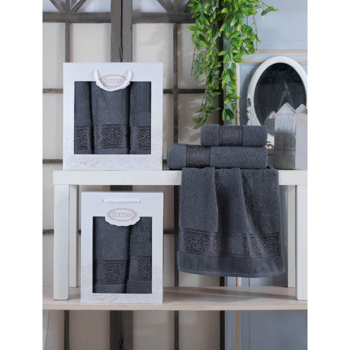 Набір Gulcan Cotton 2' 50х90/70х140 (Ornament-2ка-dark-grey)