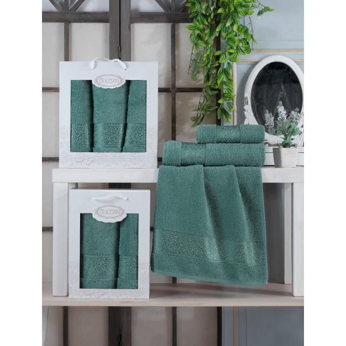 Набір Gulcan Cotton 3' 2*50х90/70х140 (Ornament-3ка-green)