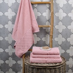Рушник Aisha Узбекистан 50х90 ЖАККАРД (Ромби рожевий)